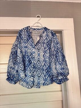 Fate Blue abstract Print Blouse - Women bubble sleeves